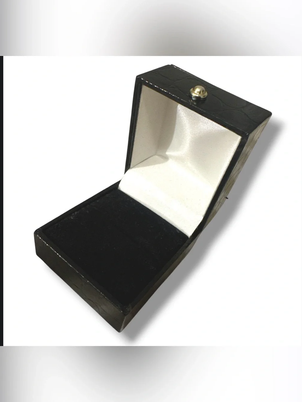 Black Alligator Skin Style Ring Box with Gold Accent